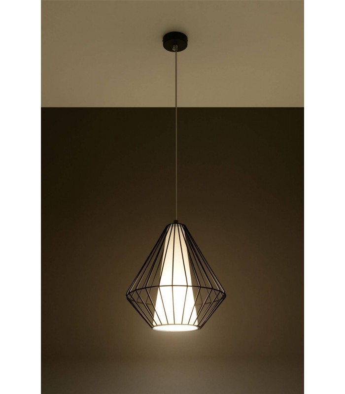1 Light Caged Ceiling Pendant Black, White, E27 - 2