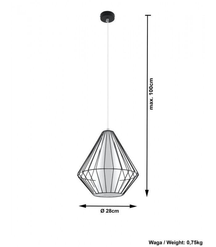 1 Light Caged Ceiling Pendant Black, White, E27 - 3