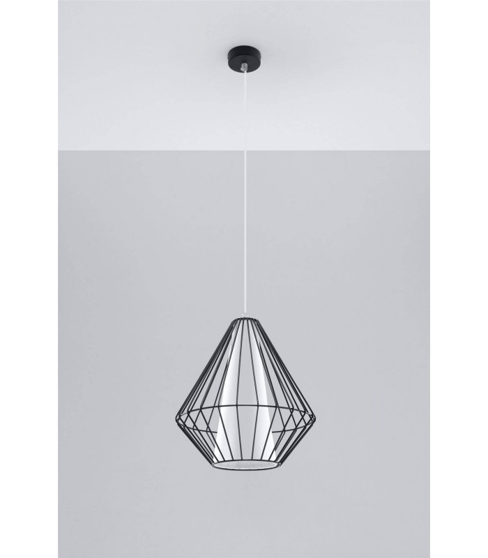 1 Light Caged Ceiling Pendant Black, White, E27 - 4