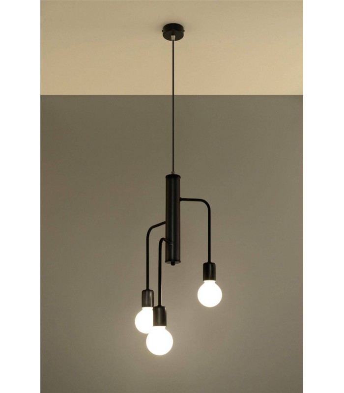 3 Light Cluster Drop Pendant Black, E27 - 2
