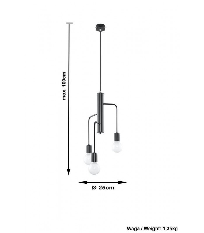 3 Light Cluster Drop Pendant Black, E27 - 4