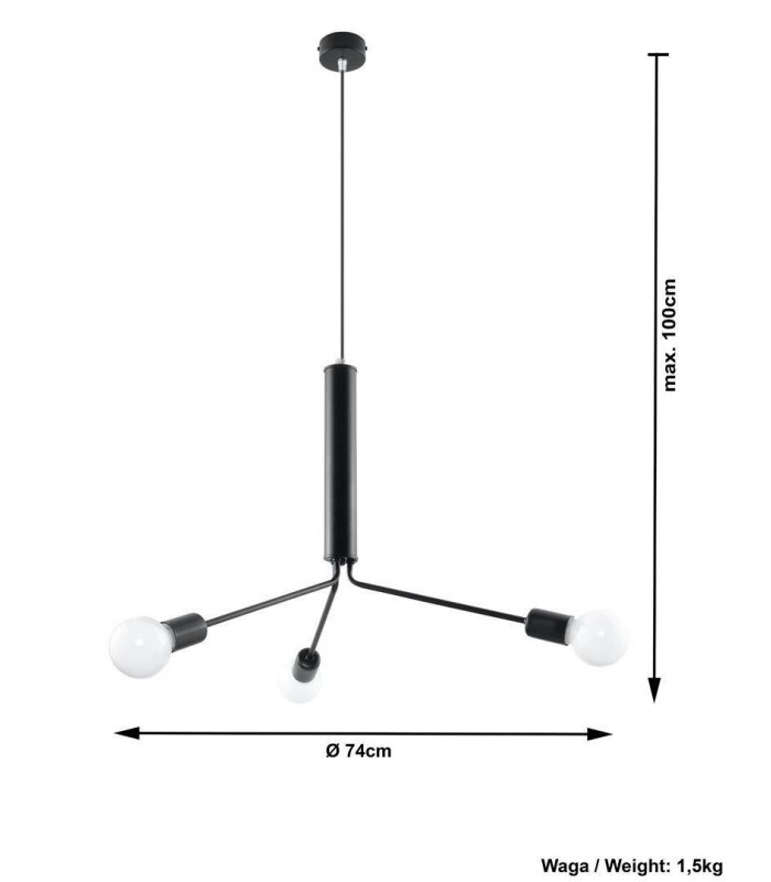 3 Light Cluster Drop Pendant Black, E27 - 3