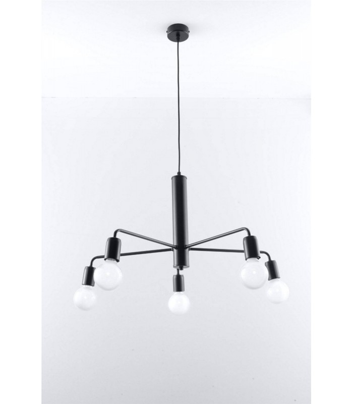5 Light Multi Arm Ceiling Pendant Black, E27 - 4