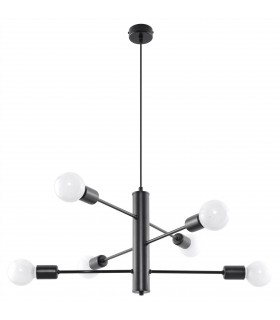 6 Light Multi Arm Ceiling Pendant Black, E27 - 1