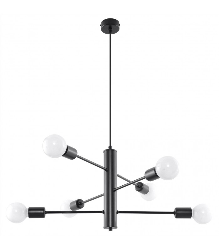 6 Light Multi Arm Ceiling Pendant Black, E27 - 1