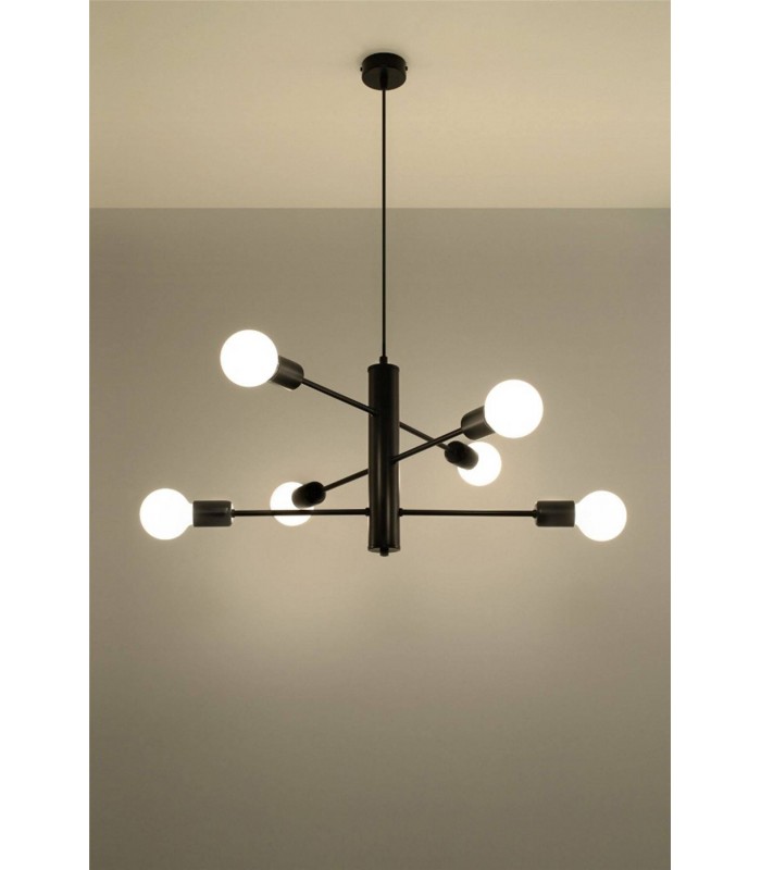 6 Light Multi Arm Ceiling Pendant Black, E27 - 2