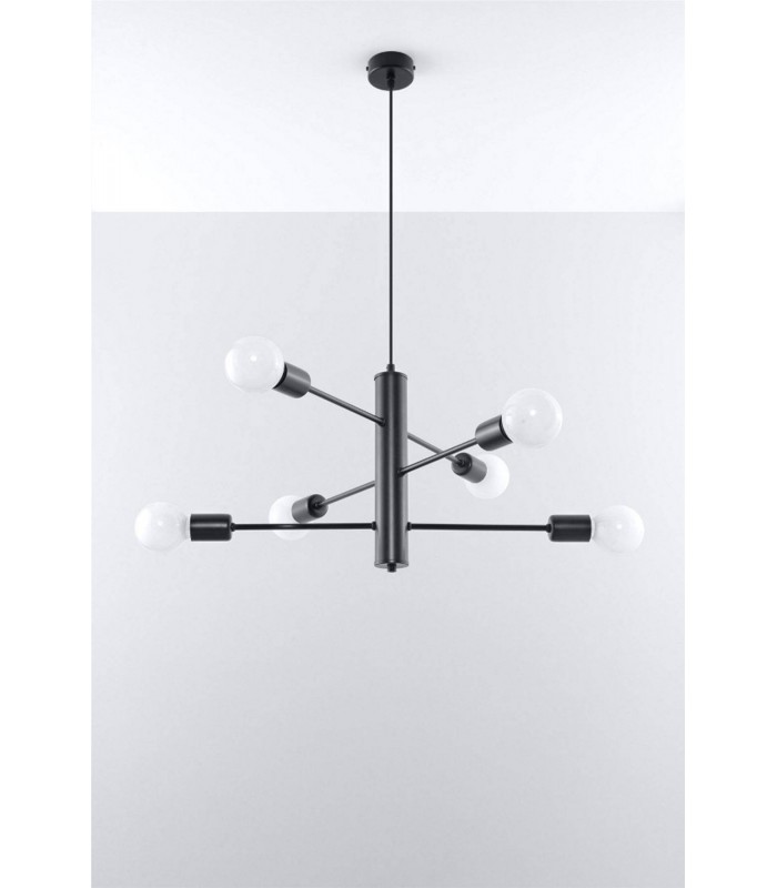 6 Light Multi Arm Ceiling Pendant Black, E27 - 3
