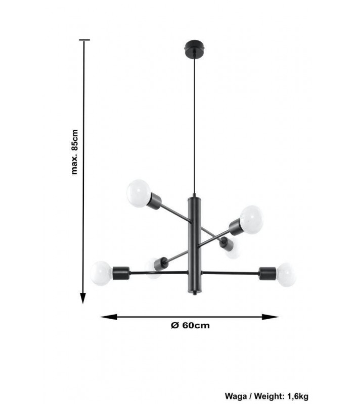 6 Light Multi Arm Ceiling Pendant Black, E27 - 4