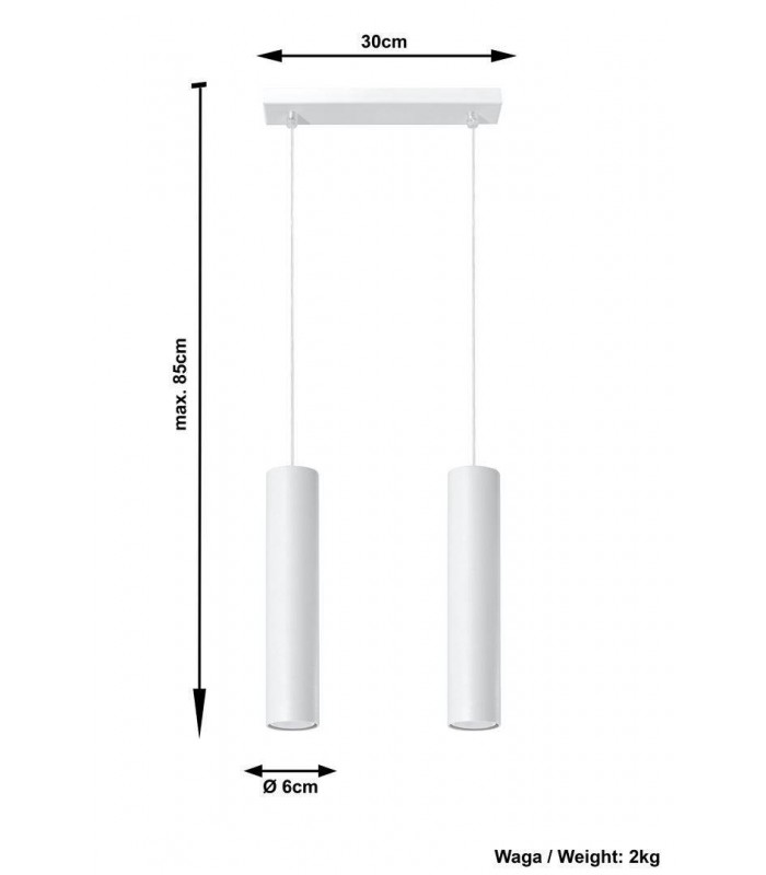 2 Light Staight Bar Drop Pendant White, GU10 - 4