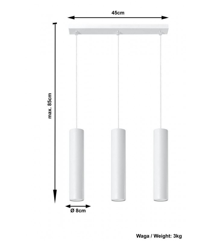 3 Light Staight Bar Drop Pendant White, GU10 - 2