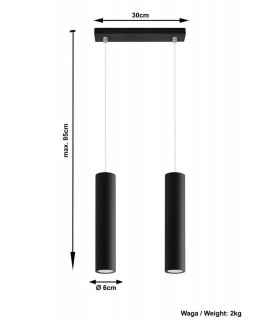2 Light Staight Bar Drop Pendant Black, GU10 - 2