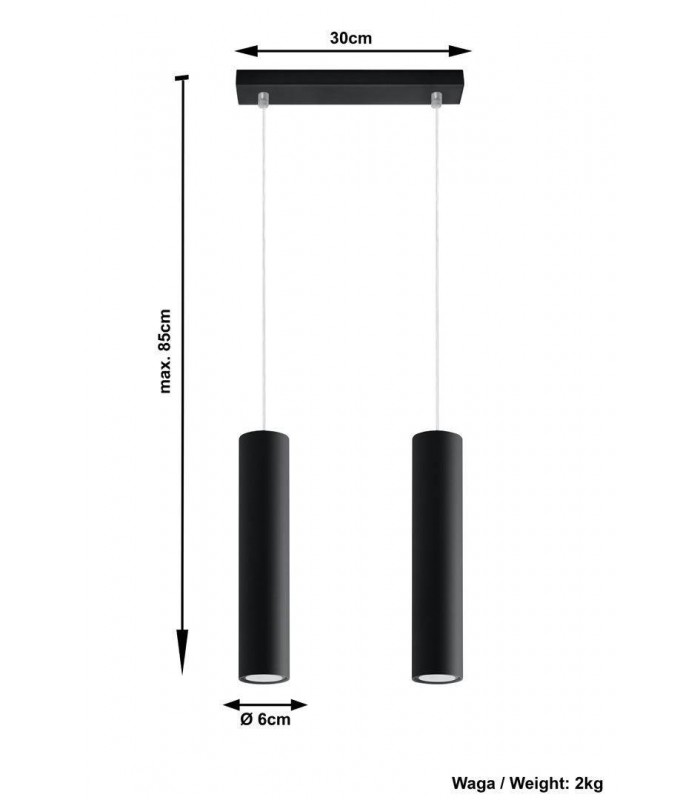 2 Light Staight Bar Drop Pendant Black, GU10 - 2