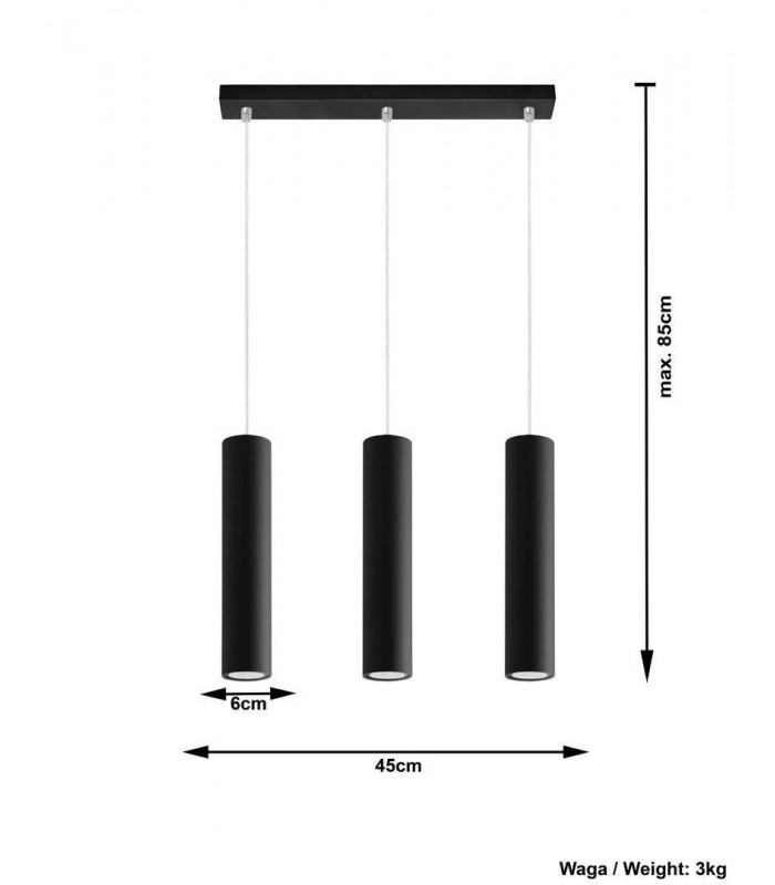 3 Light Staight Bar Drop Pendant Black, GU10 - 3