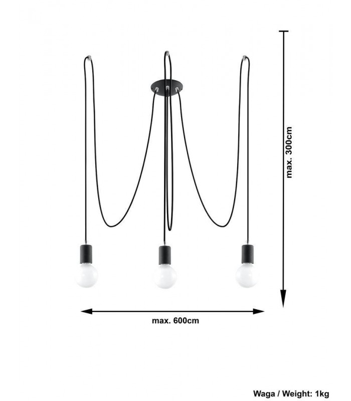 3 Light Cluster Drop Pendant Black, E27 - 3