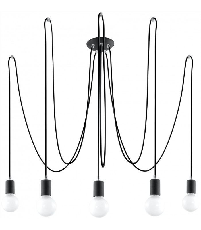 5 Light Cluster Drop Pendant Black, E27 - 1