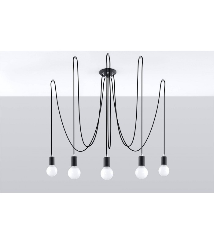 5 Light Cluster Drop Pendant Black, E27 - 2