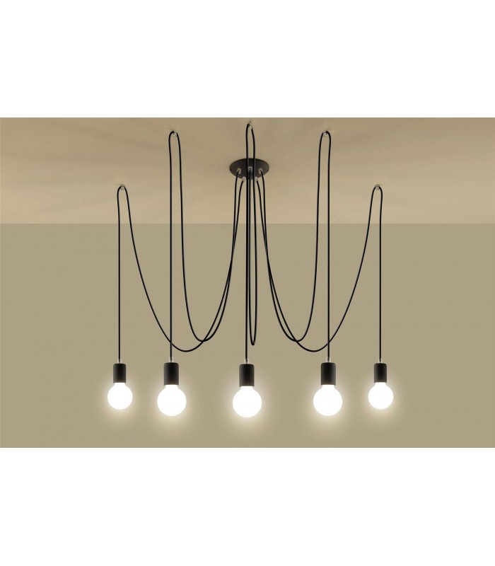 5 Light Cluster Drop Pendant Black, E27 - 3