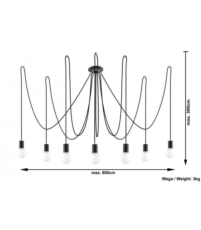 7 Light Cluster Drop Pendant Black, E27 - 2