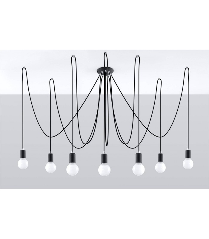 7 Light Cluster Drop Pendant Black, E27 - 3