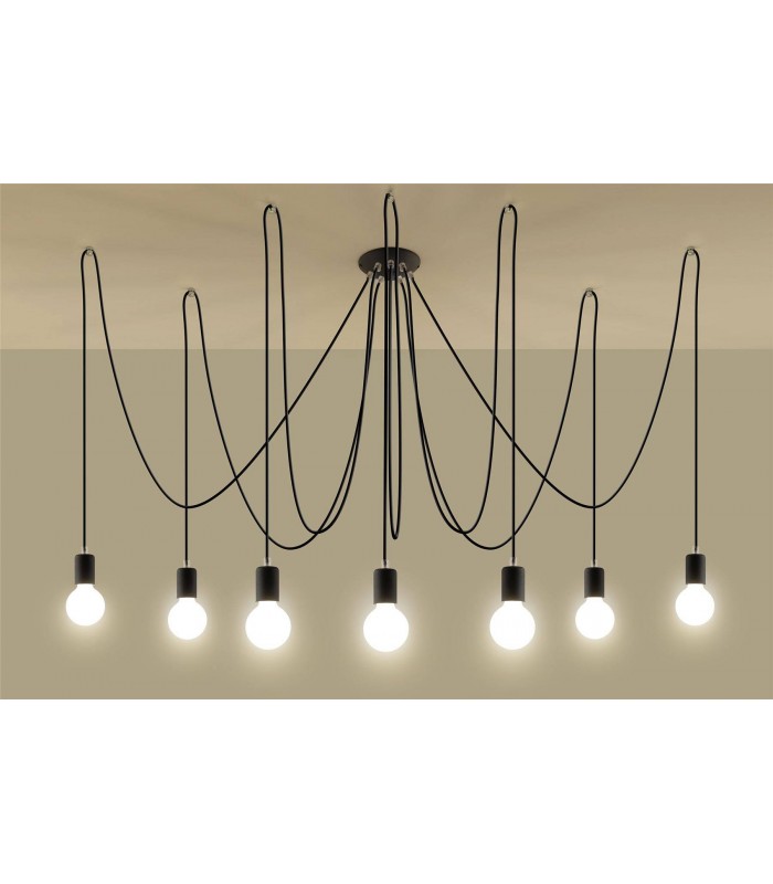 7 Light Cluster Drop Pendant Black, E27 - 4