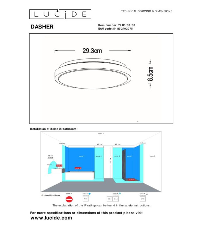 Dasher Modern Flush ceiling light Bathroom-7