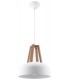 1 Light Dome Ceiling Pendant White, Natural Wood, E27 - 1