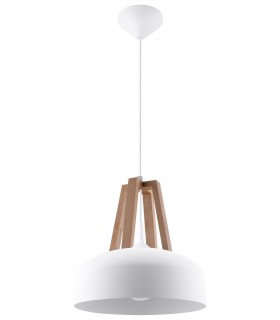 1 Light Dome Ceiling Pendant White, Natural Wood, E27 - 1