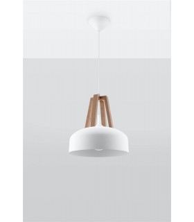 1 Light Dome Ceiling Pendant White, Natural Wood, E27 - 2