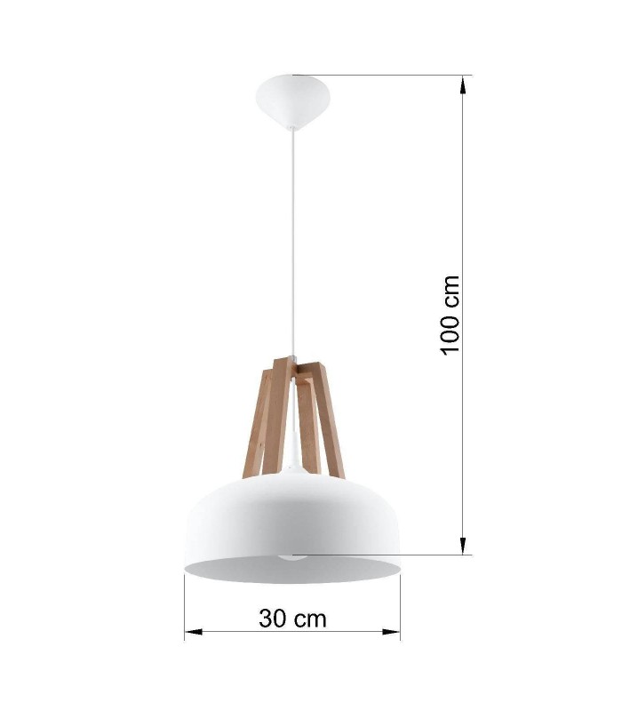 1 Light Dome Ceiling Pendant White, Natural Wood, E27 - 4