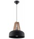 1 Light Dome Ceiling Pendant Black, Natural Wood, E27 - 1