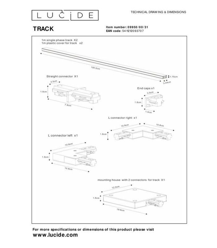 TRACK Starter set - 1-circuit Track lighting system - 2 meters - White-14