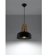 1 Light Dome Ceiling Pendant Black, Natural Wood, E27 - 3