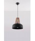 1 Light Dome Ceiling Pendant Black, Natural Wood, E27 - 4