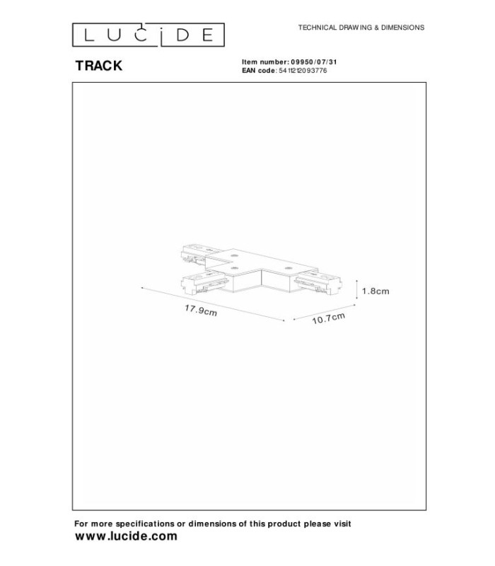 TRACK T-connector - 1-circuit Track lighting system - White (Extension)-4