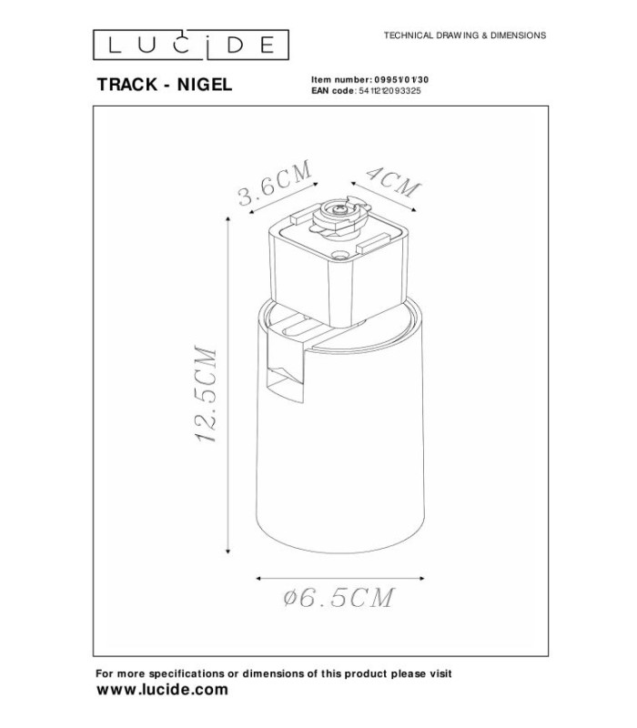 TRACK NIGEL Track spot - 1-circuit Track lighting system - 1xGU10 - Black (Extension)-12