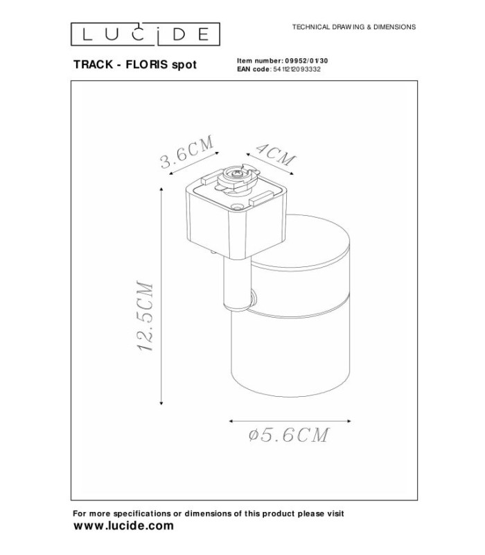 TRACK FLORIS Track spot - 1-circuit Track lighting system - 1xGU10 - Black (Extension)-12
