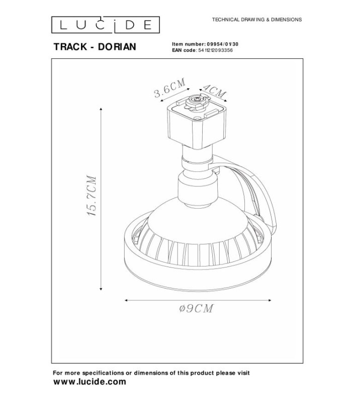 TRACK DORIAN Track spot - 1-circuit Track lighting system - 1xES111 - Black (Extension)-9
