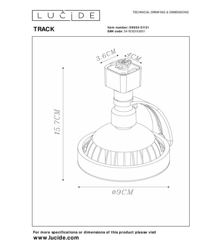TRACK DORIAN Track spot - 1-circuit Track lighting system - 1xES111 - White (Extension)-11