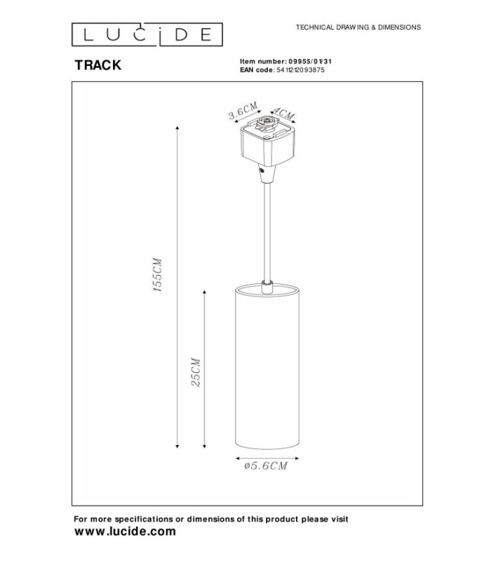 TRACK FLORIS pendant - 1-circuit Track lighting system - 1xGU10 - White (Extension)-10