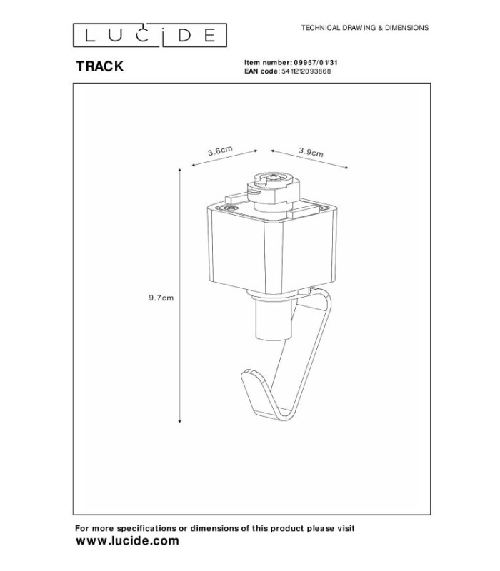 TRACK Pendant adapter - 1-circuit Track lighting system - White (Extension)-7