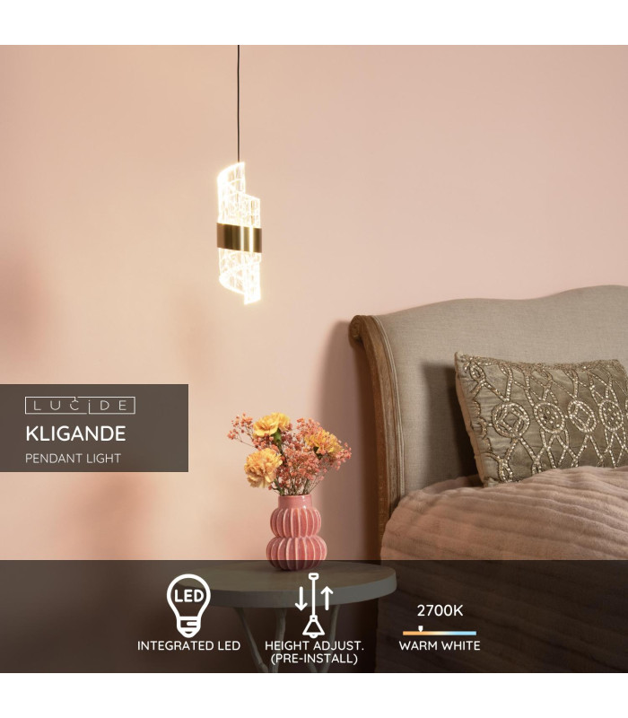 KLIGANDE - Pendant light - 13 cm - LED - 1x9W 2700K - Matt Gold / Brass-2