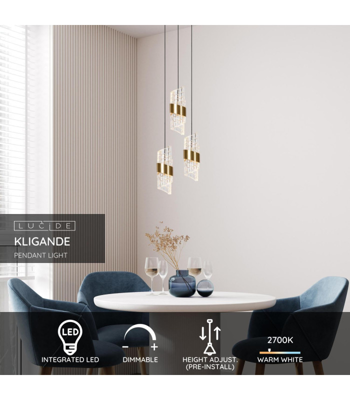 KLIGANDE - Pendant light - 25 cm - LED Dim. - 3x8W 2700K - Matt Gold / Brass-2