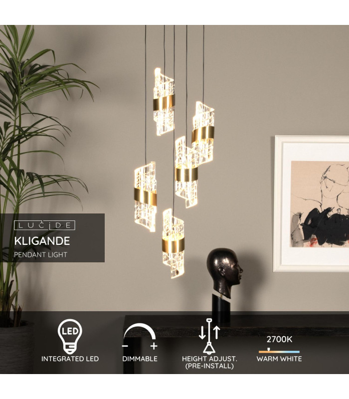 KLIGANDE - Pendant light - 30 cm - LED Dim. - 5x8W 2700K - Matt Gold / Brass-2