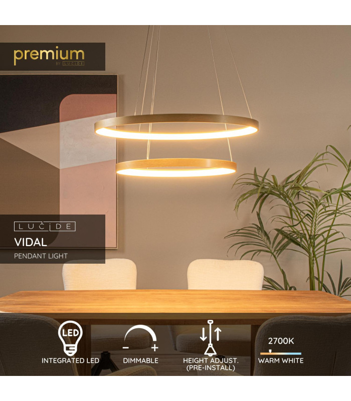 VIDAL - Pendant light - 78 cm - LED Dim. - 1x92W 2700K - Matt Gold / Brass-2