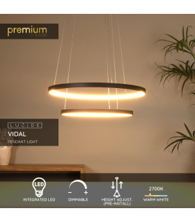 VIDAL - Pendant light - 78 cm - LED Dim. - 1x92W 2700K - Black-2