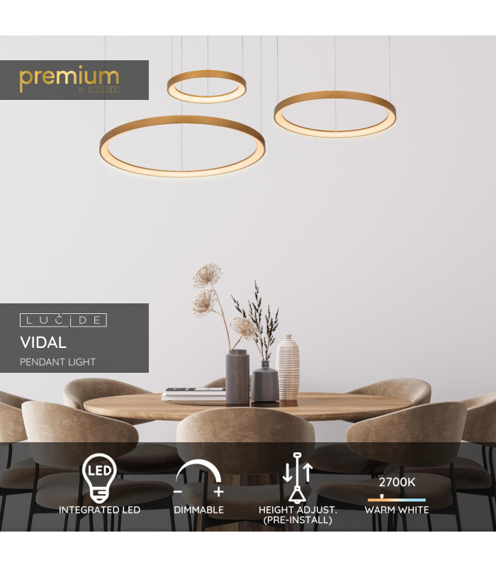 VIDAL - Pendant light - 78 cm - LED Dim. - 1x120W 2700K - Matt Gold / Brass-2