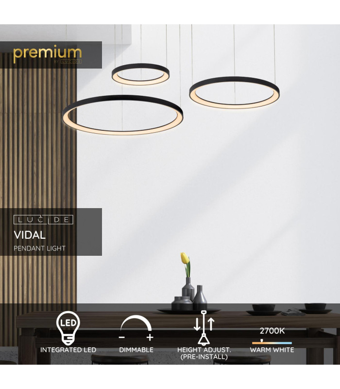 VIDAL - Pendant light - 78 cm - LED Dim. - 1x120W 2700K - Black-2