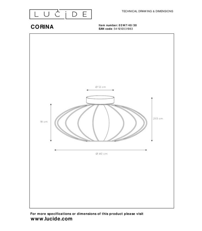 CORINA - Flush ceiling light - 40 cm - 1xE27 - Black-6