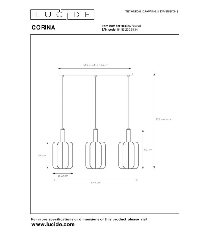 CORINA - Pendant light - 3xE27 - Cream-9