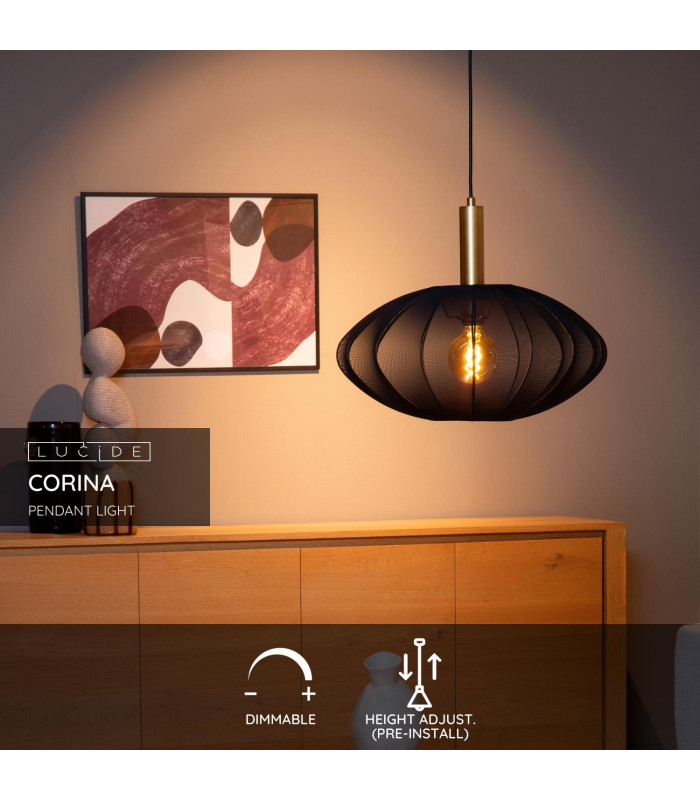 CORINA - Pendant light - 50 cm - 1xE27 - Black-2
